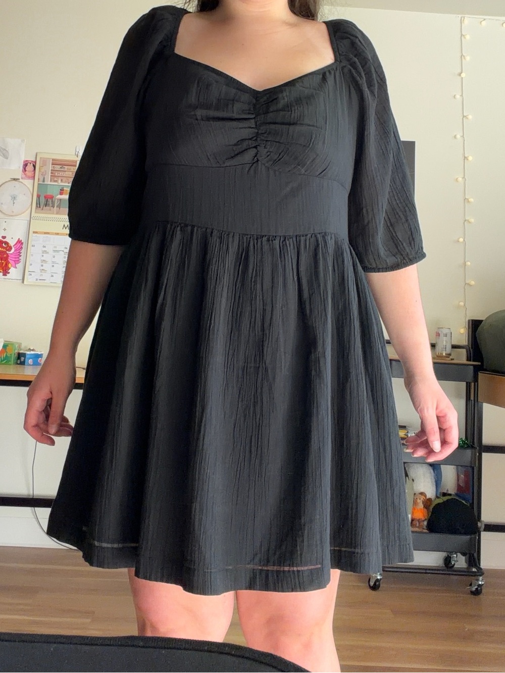 American Eagle Outfitters Black Puff Sleeve Empire Waist Dress - Picture 4 of 4